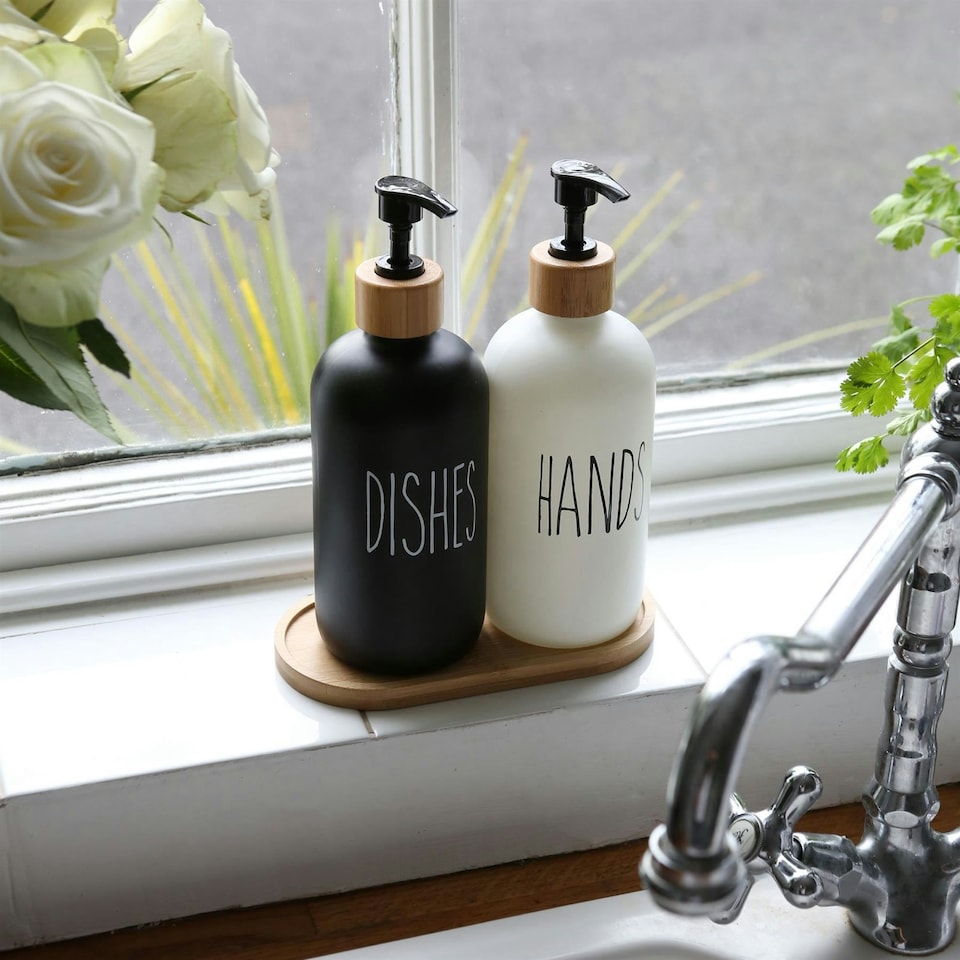image 1 of Harbour Housewares Glass Dish Soap Dispenser - 500ml - Black