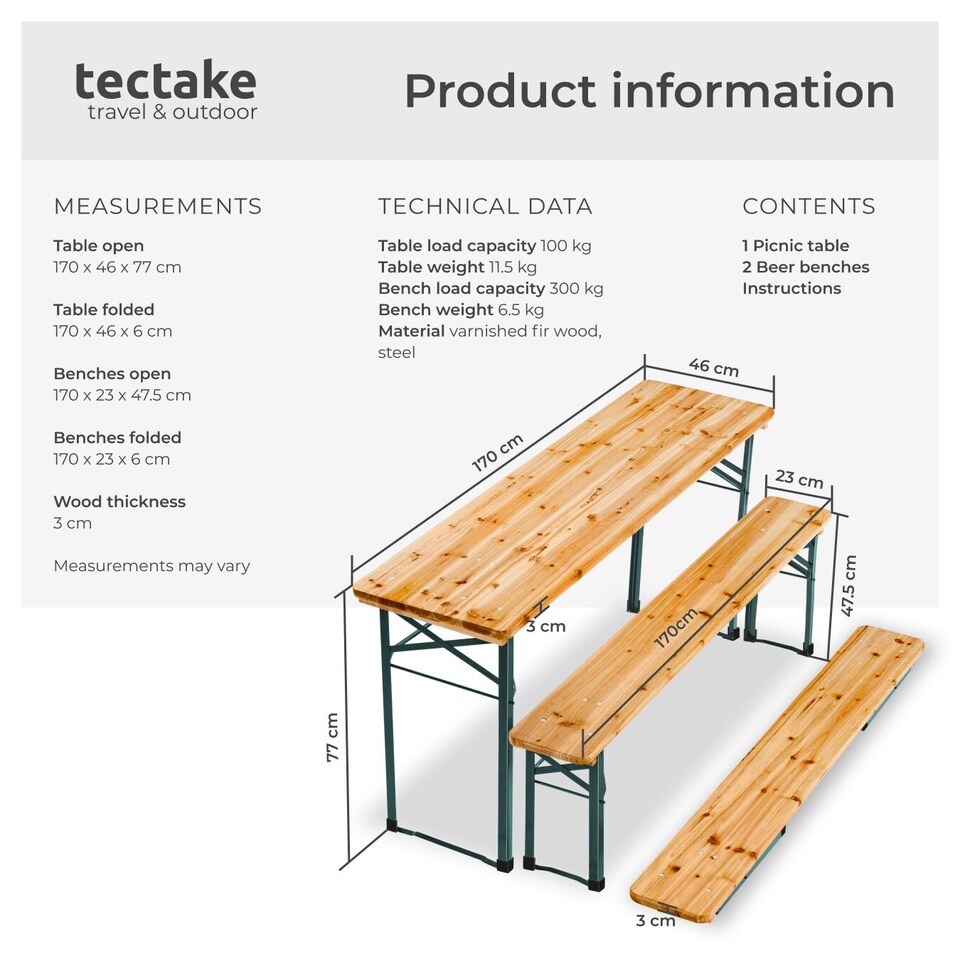 image 1 of Picnic Table and Benches Sissi - 3-piece, foldable