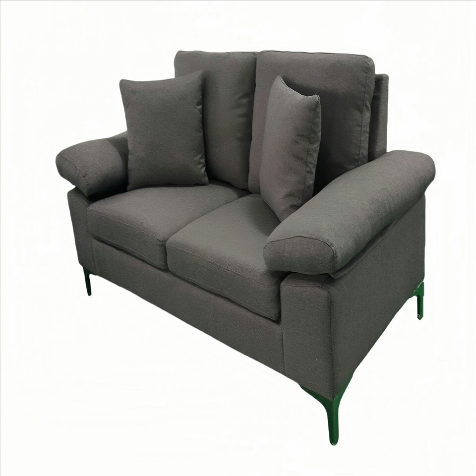 image 1 of Modern Two Seater Sofa Grey Fabric with Chrome Feet - Comfortable Couch with Cushion for Living Room, Bedroom or Office Grey