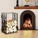 image 2 of HOMCOM Steel Firewood Log Holder Indoor Outdoor Firewood Rack Fireplace Wood Storage Shelf with 4 Tools, Hooks, Tree Pattern Design, RustResistant, Black, 46W x 30D x 70H cm