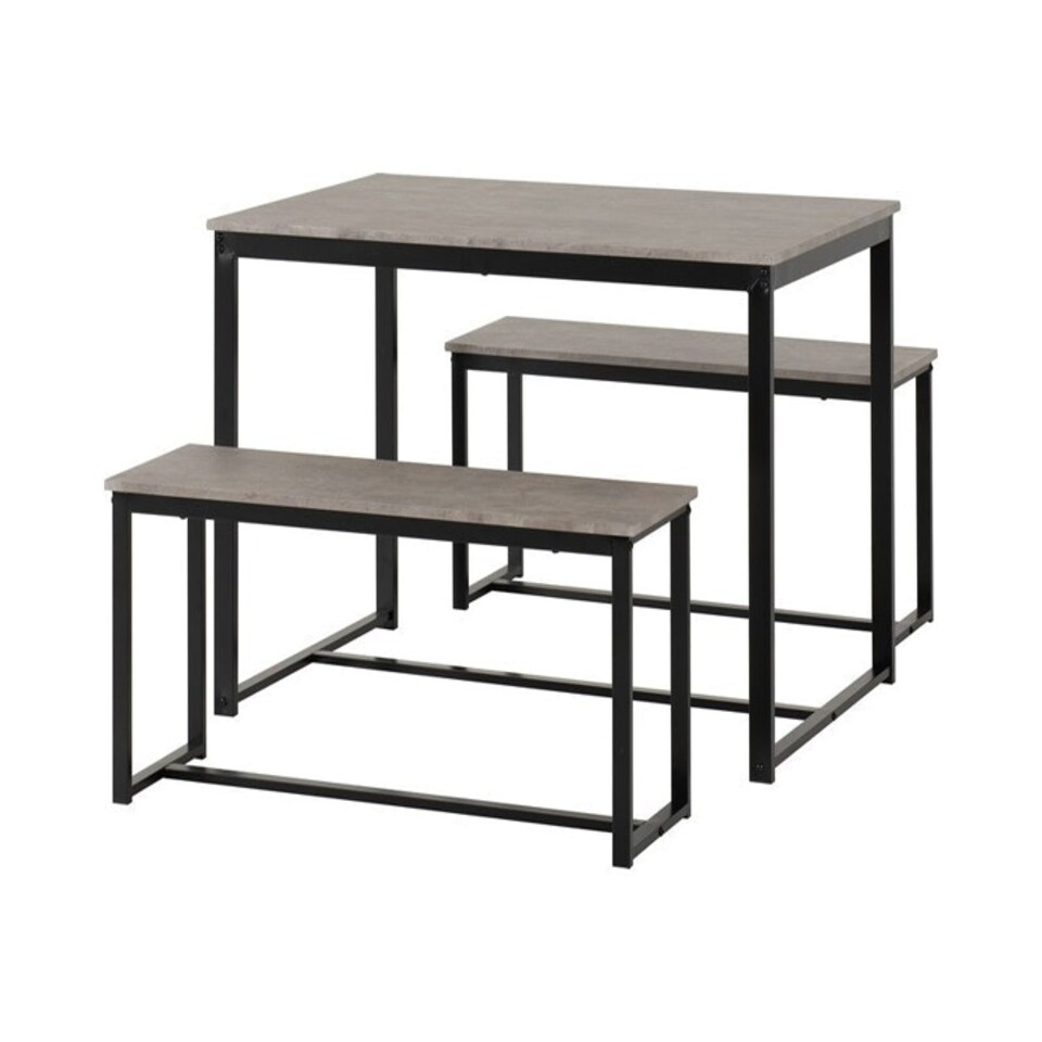 image 1 of Lincoln 1+2 Dining Bench Set - Stone Effect/Black Black