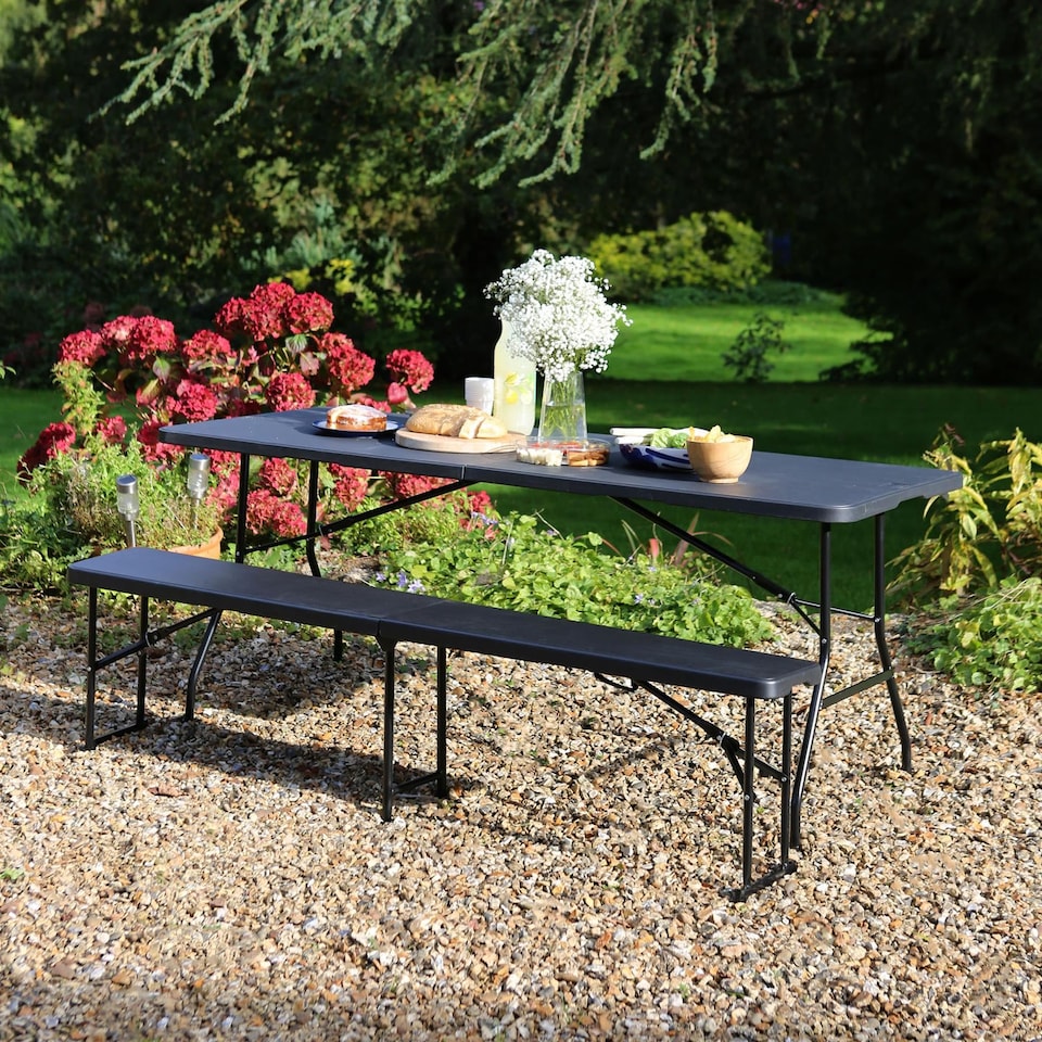 image 1 of Harbour Housewares Folding Camping Picnic Tables - 180cm (6ft) - Black - Pack of 2