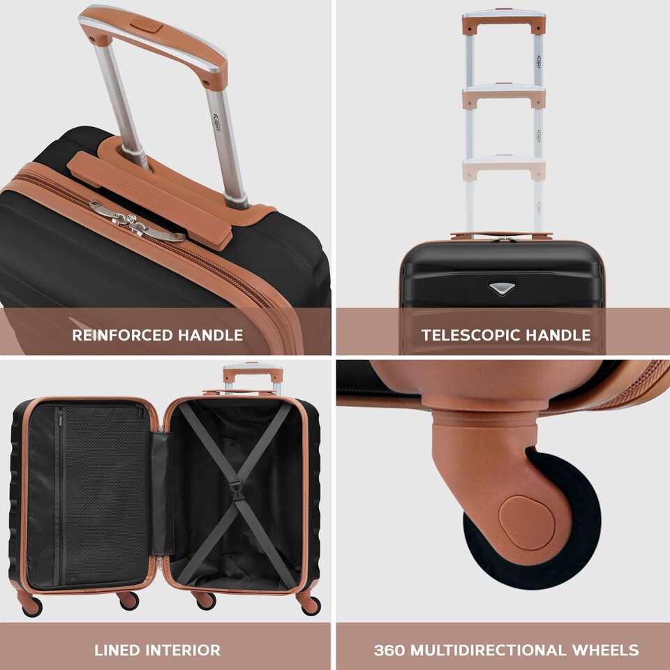 image 1 of 55x40x20cm Ryanair (Priority) TUI, Carry on Cabin Suitcase Hard Shell Approved for 60+ Airlines Black | Black/Tan | Cabin Bag