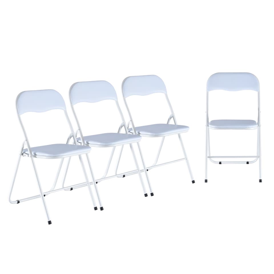 image 1 of 4-Pc Folding Chair Set with Cushioned PVC Seat and Back | White | 4