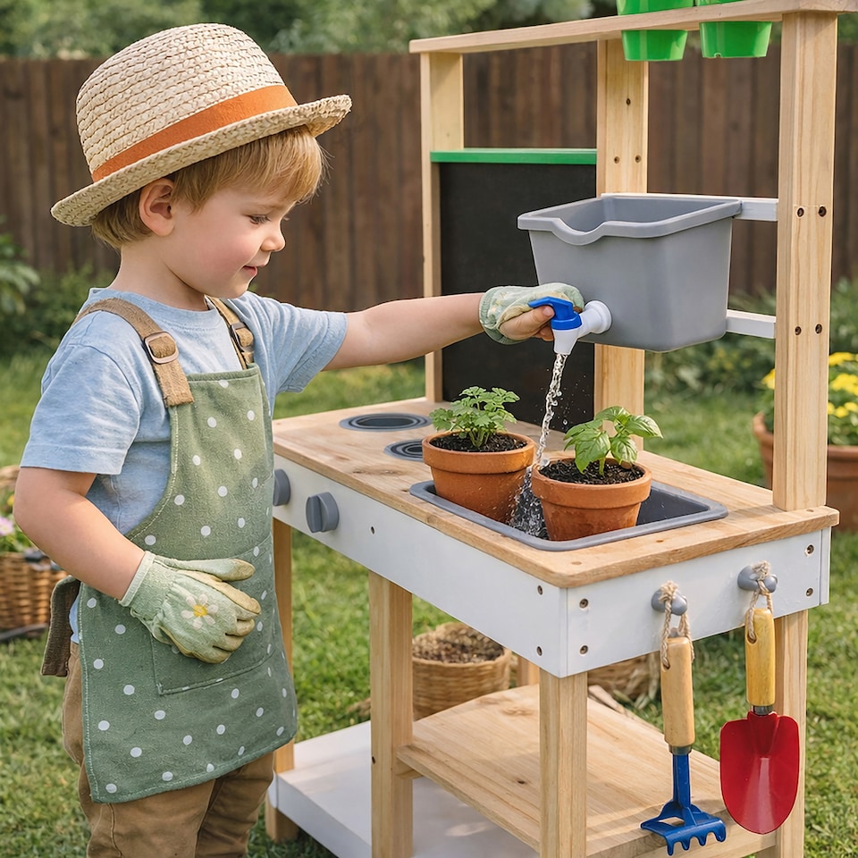 image 1 of Teamson Kids Mud Kitchen Outdoor Wooden Play Kitchen with Accessories