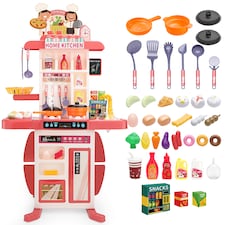 Realistic Kitchen Play Set for Toddlers Steaming Spray Lights Cooking Sounds Pretend Role Play (Pink)