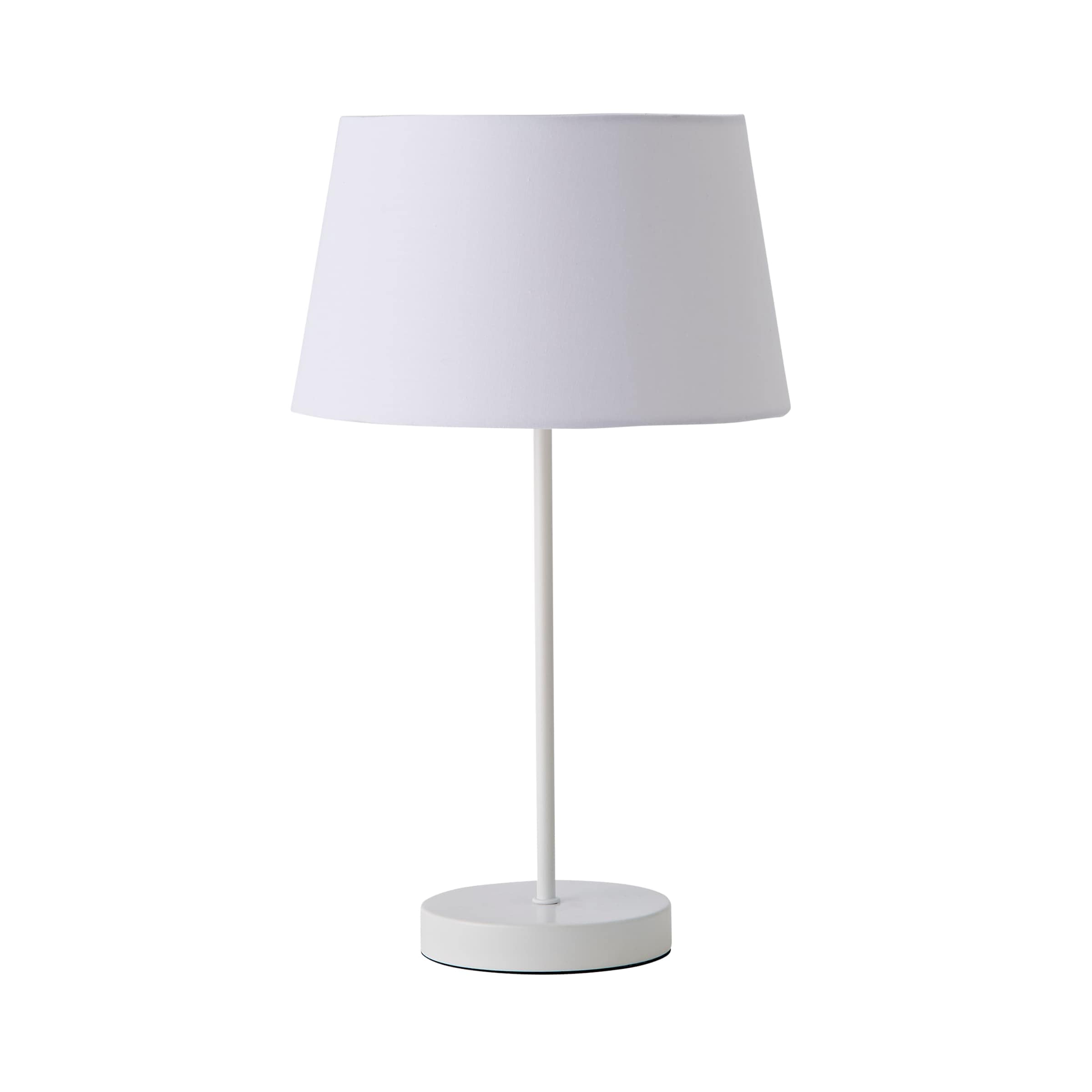 ValueLights Charlie White Single Stem Table Lamp with Fabric Tapered Lamp Shade & LED Bulb