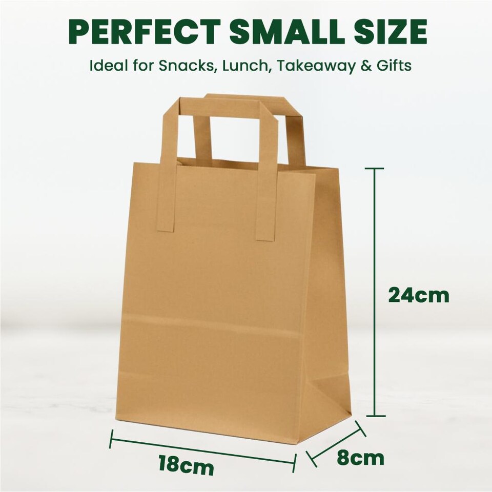 image 1 of ECONX Small Brown Kraft Paper Bags With Handles 250pcs Biodegradable SOS Takeaway Party Carrier Bags