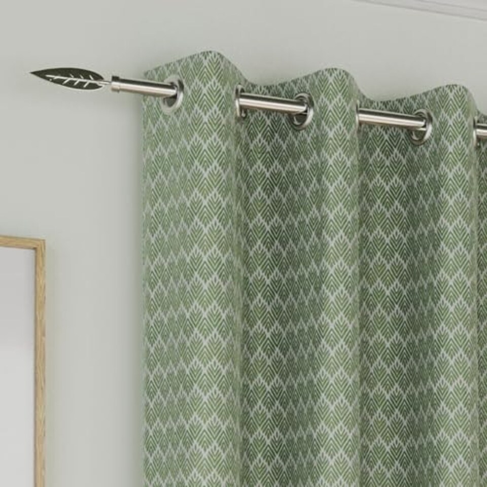 image 1 of Aspen Green Geometric Leaf Pattern Curtains 90 x 72 inch (229 x 183 cm) Room Darkening Eyelet Thermal Noise Reducing Curtains for Bedroom and Living Room