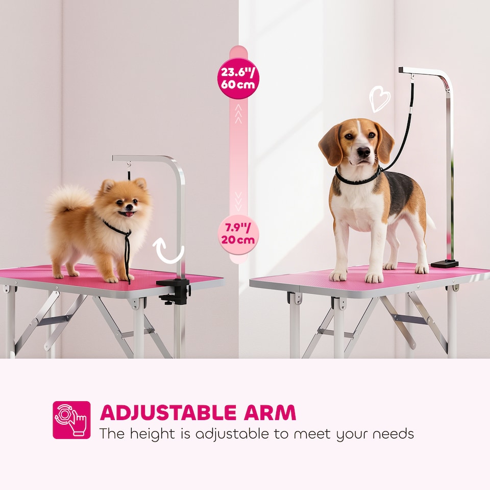image 1 of PawHut Foldable Dog Grooming Table Adjustable Arm for Small Dogs 81x49x80 cm | Pink | Pink | 81 x 48.5 x 80 cm