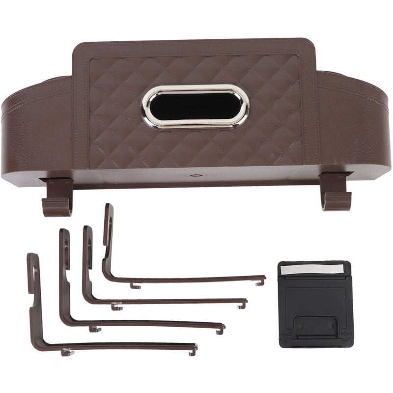 Car Back Seat Organizer with 2 Drink Cup Holder Tissue Box Hooks Phone Holder Multifunctional Storage for Travel Brown