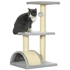 PawHut 72cm Cat Tree Tower with Scratching Post Perch, Indoor, Light Grey