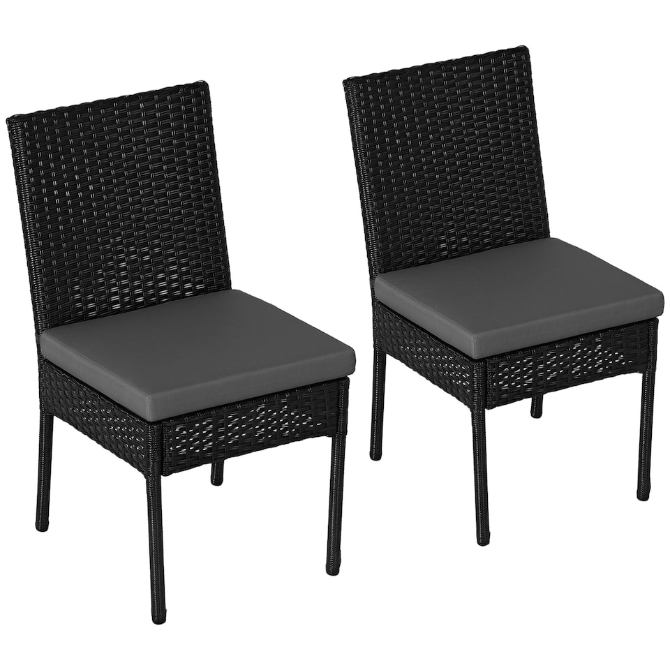 image 1 of Outsunny 2 PCs Rattan Garden Chairs with Cushion, Wicker Dining Chairs, Black