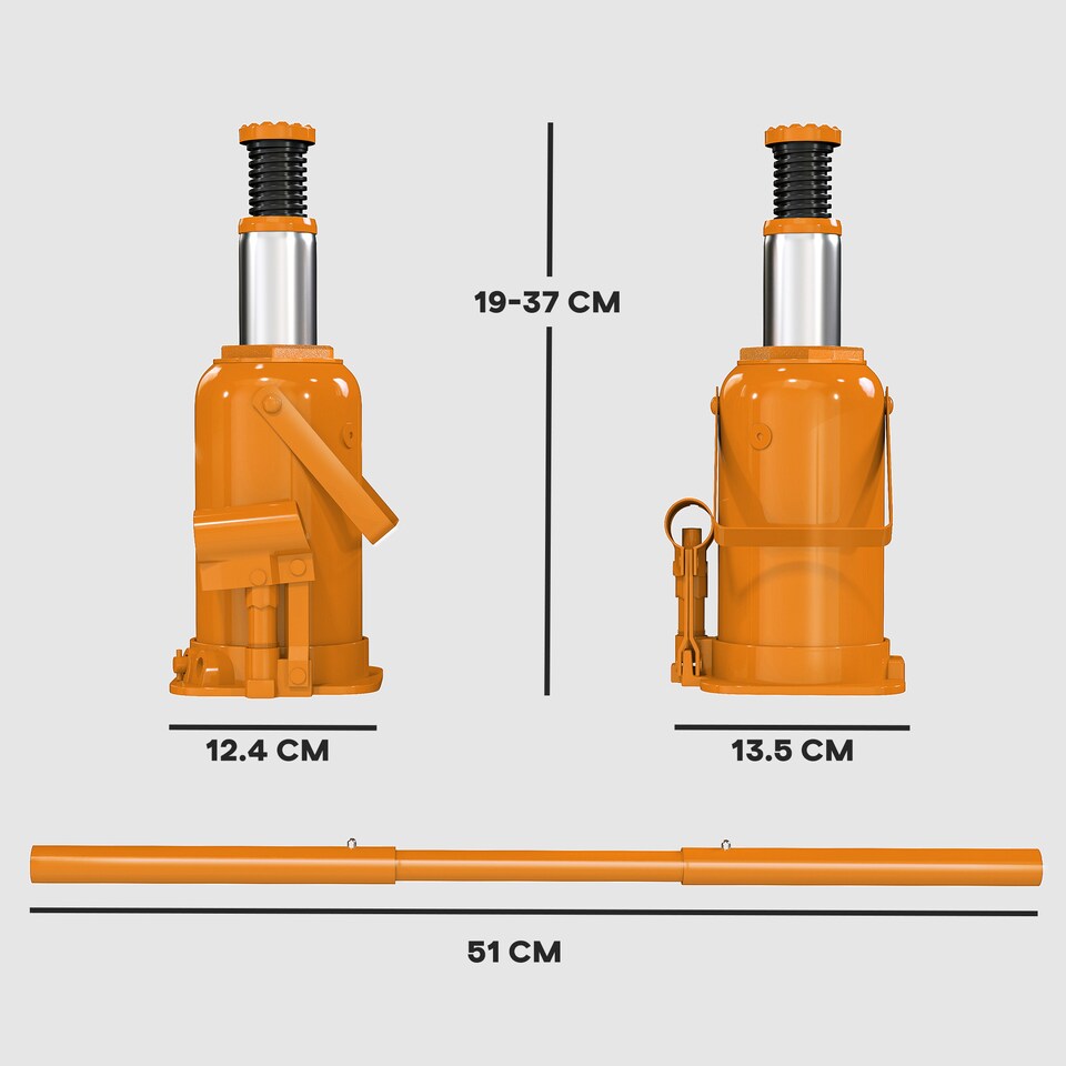 image 1 of HOMCOM 12 Tonne Hydraulic Bottle Jack with 19-37 cm Lifting Range, Heavy Duty Portable Compact Car Jack Lift with Saddle and 3 Section Handle for Pickup, Truck, Auto Repair Maintenance, Orange