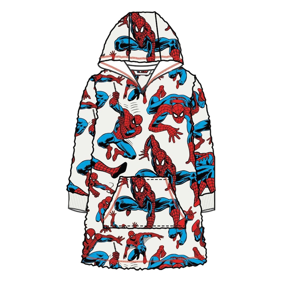 image 1 of Spider-Man Childrens/Kids All-Over Print Soft Sherpa Lined Oversized Blanket Hoodie | Multi | Multicoloured | 10-12 Years | 1