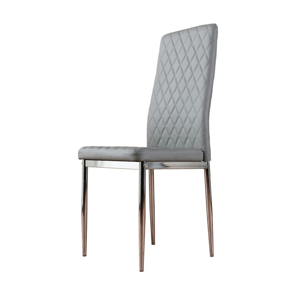 image 1 of Furniturebox 6x Milan Grey Chrome Hatched Faux Leather Dining Chairs