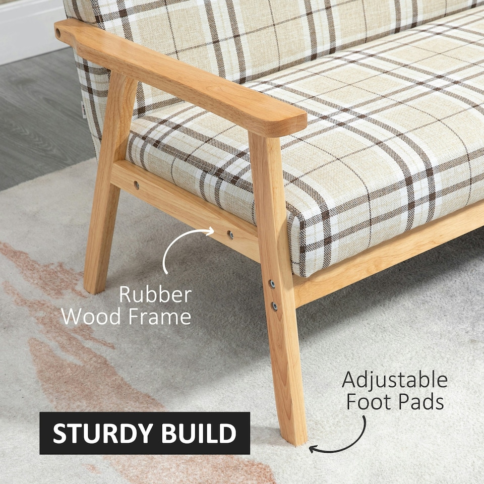 image 1 of HOMCOM Two Seater Sofa with Rubber Wood Frame Linen Fabric Small Couch Beige