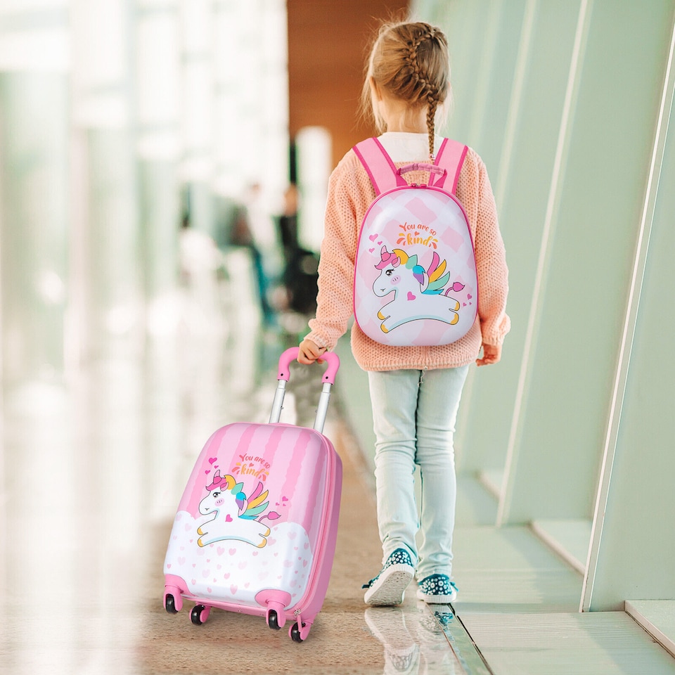 image 1 of COSTWAY 2Pcs Kids Backpack Luggage Set 12'' 16'' Children Carry On Traveling Suitcase