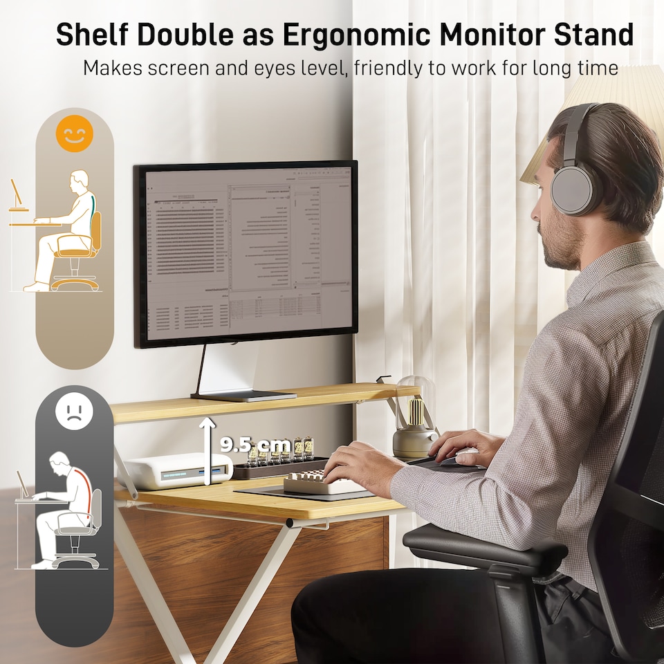 image 1 of HOMCOM Compact Folding Desk for Small Spaces, Foldable Computer Desk with Storage Shelf for Home Office, 2-Tier Study Writing Table, 86 x 66 x 82 cm, Maple Wood-effect