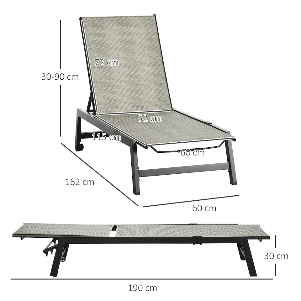 image 1 of Outsunny Outdoor PE Rattan Sun Loungers w/ 5-Position Backrest & Wheels, Grey