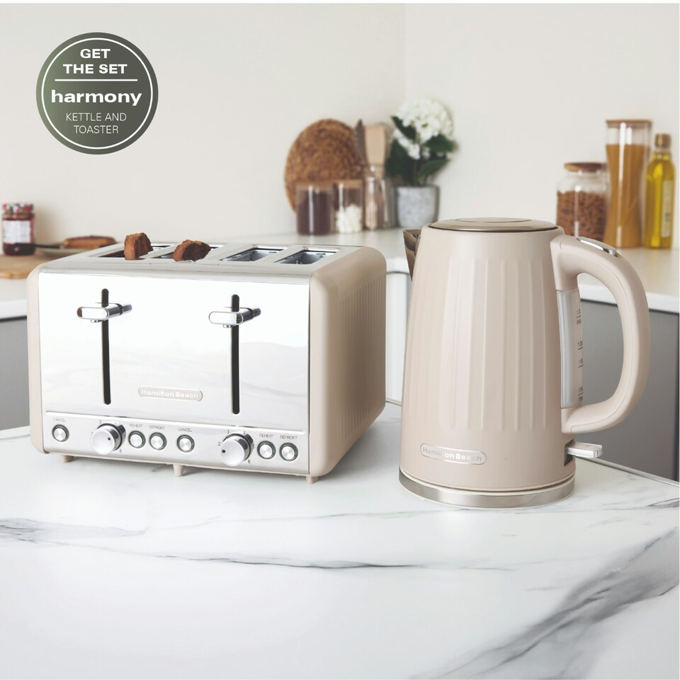 image 1 of Hamilton Beach Harmony Collection 1.7L Kettle & 4-Slice Toaster Set - Rapid Boil, 6 Browning Levels, Stylish Coffee-Inspired Design - Cappuccino
