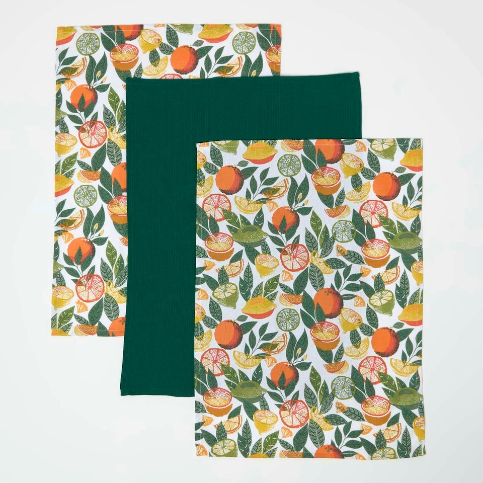 image 1 of Homescapes Citrus Tea Towels Set of Three Multi