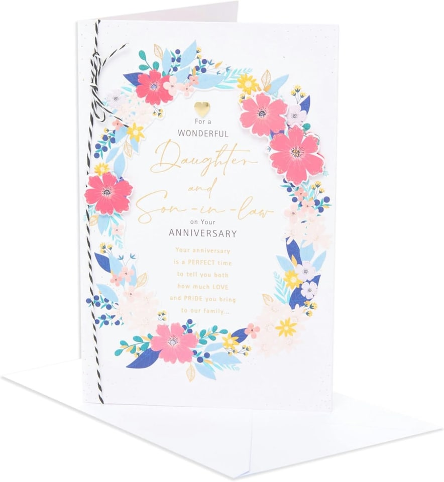 image 1 of Heartfelt Floral Border Design Daughter & Son-in-Law Wedding Anniversary Card