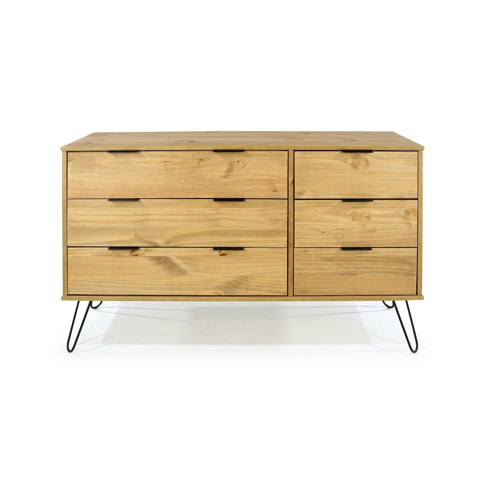 image 1 of Core Products Augusta Pine, 3+3 Drawer Wide Brown Chest Of Drawers Brown