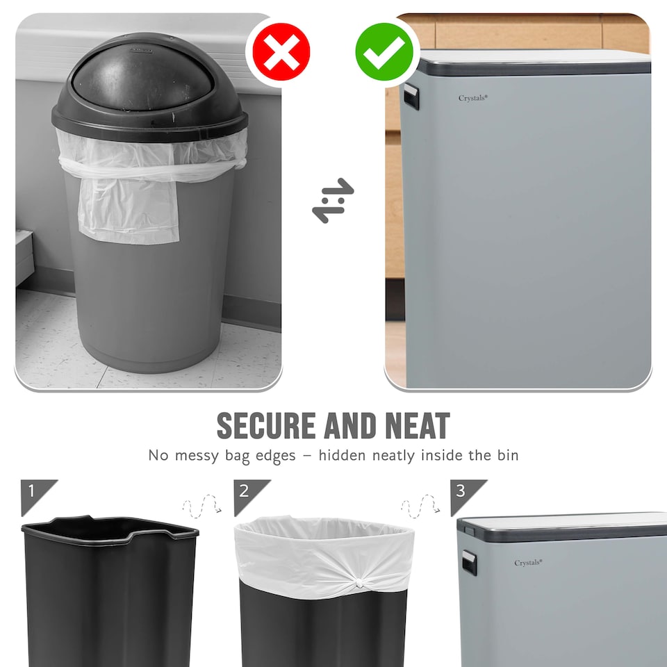 image 1 of 60L Dual Compartment Grey Kitchen Waste Bin with Press Top Lid