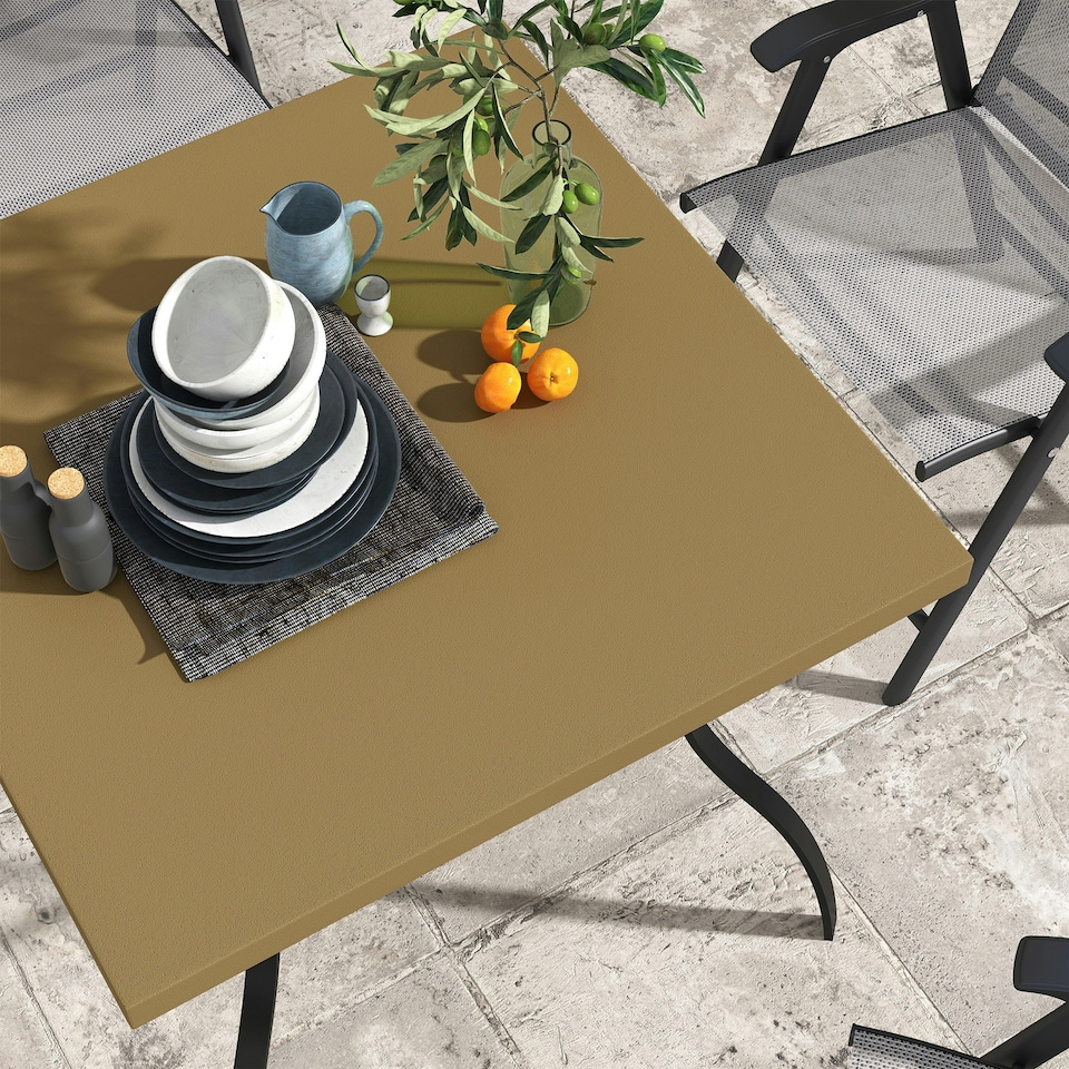 image 1 of Outsunny Garden Dining Table w/ Umbrella Hole, Dining Table for 4, Grey