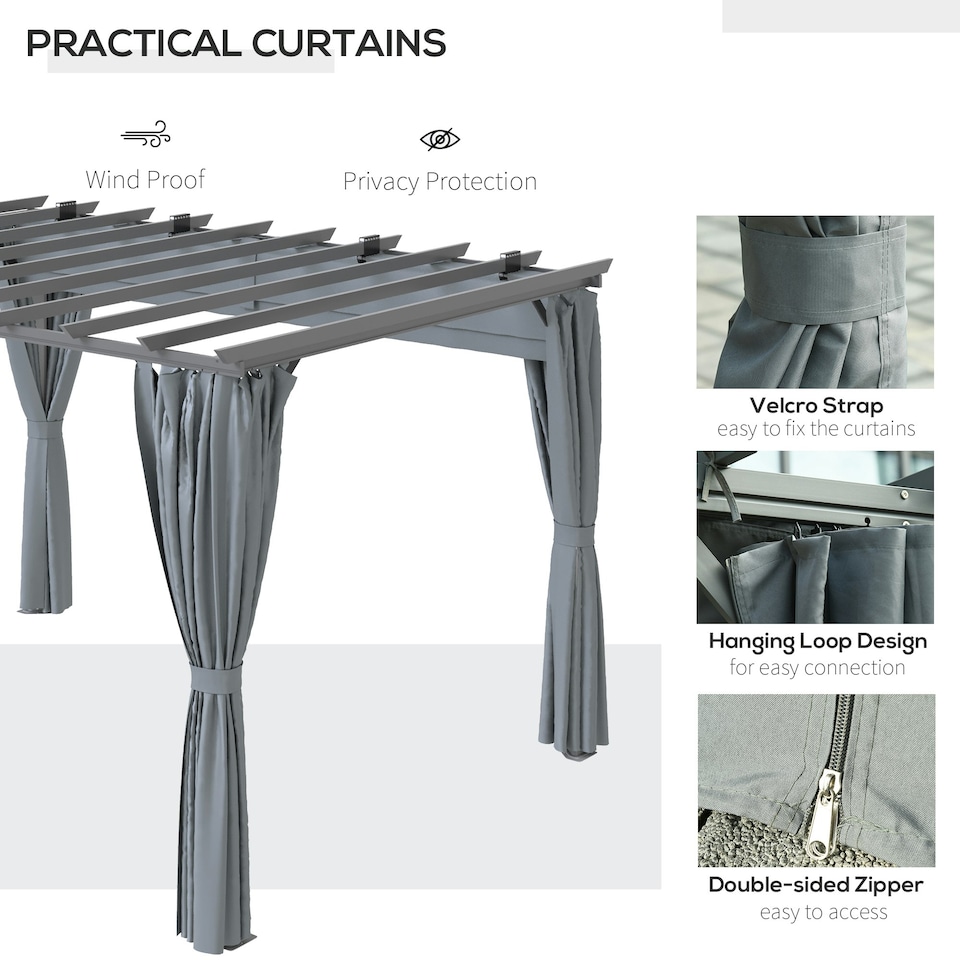 image 1 of Outsunny 3.6 x 3(m) Outdoor Retractable Pergola Gazebo Sun Shade Canopy Curtains
