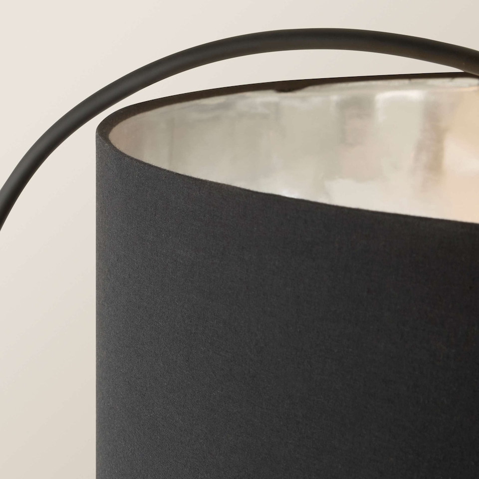 image 1 of ValueLights Curva Black Arched Floor Lamp Black Velvet Chrome Shade | Black