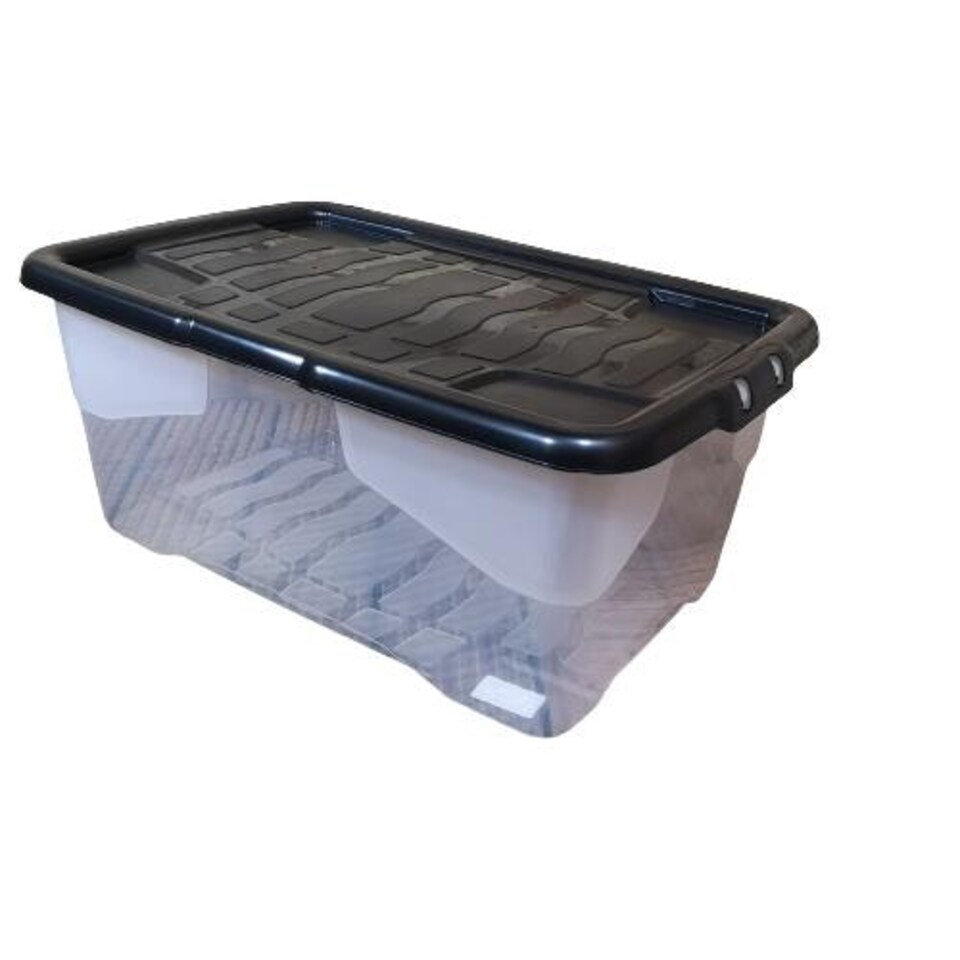 image 1 of 42L Clear Storage Box with Black Lid, Stackable and Nestable Design Storage Solution
