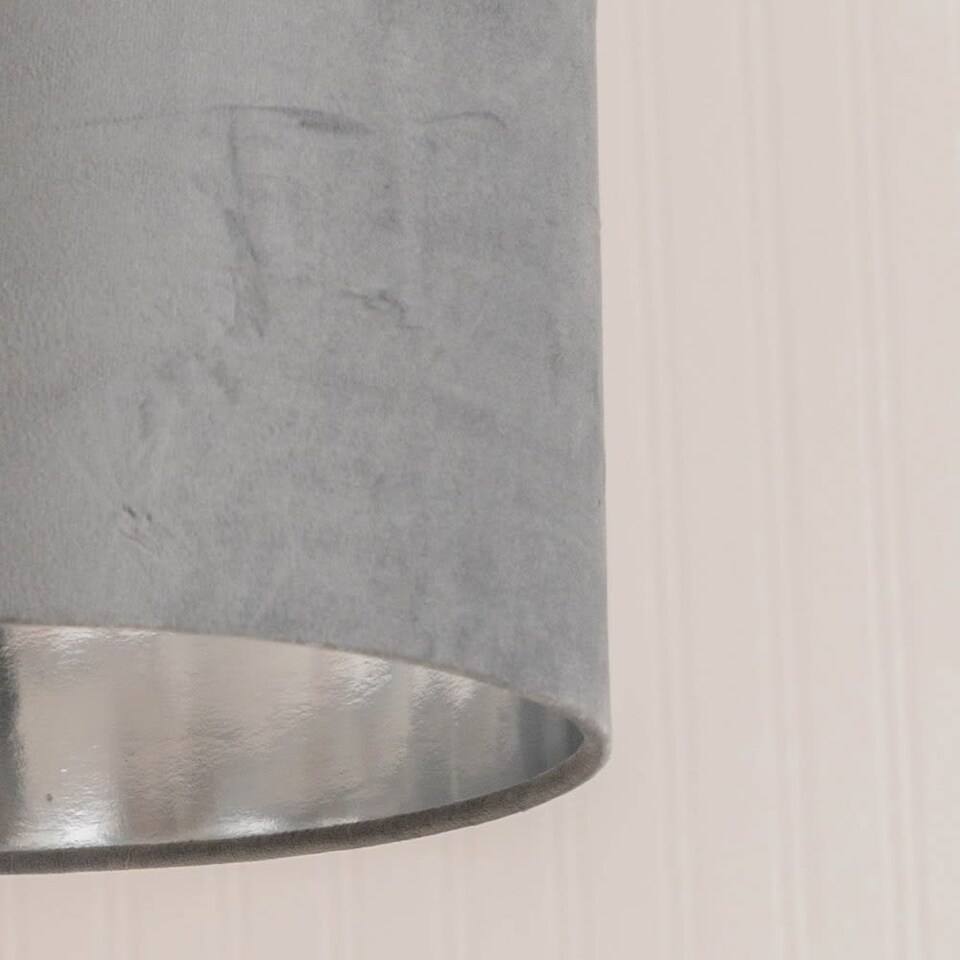 image 1 of ValueLights Reni Medium Grey Velvet Chrome Inner Lamp Shade & Bulb | Grey