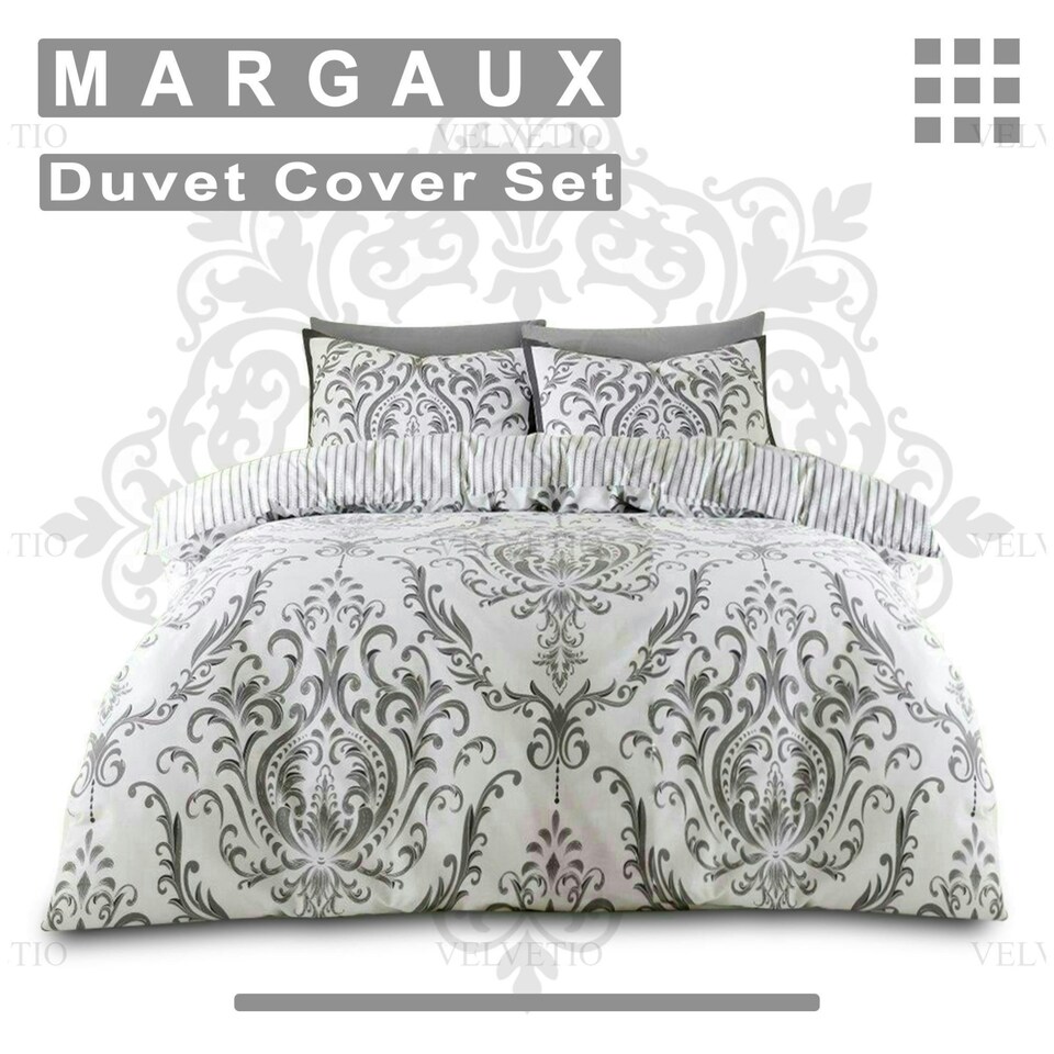 image 1 of VELVETIO Margaux Printed Duvet Cover Set Reversible Polycotton Easy Care Beddings Grey | Charcoal | King