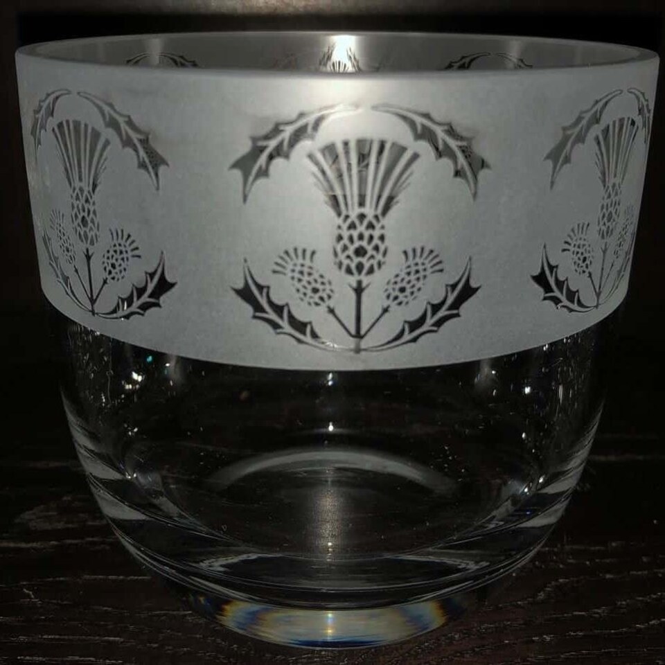 Animo Glass Candle Holder Engraved Pot Thistle