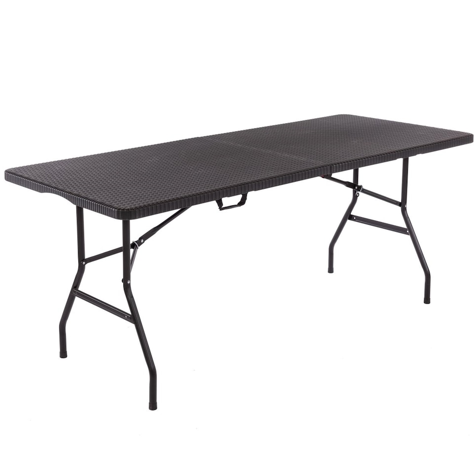 image 1 of 6ft Folding Rattan Trestle Table Heavy Duty Catering Garden Party 1.8m | Black