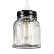 ValueLights Ribbed Pattern Glass Jar Pendant Shade Black | Black