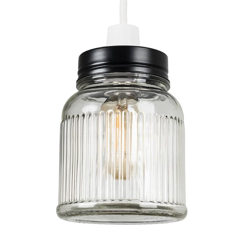 image 1 of ValueLights Ribbed Pattern Glass Jar Pendant Shade Black | Black
