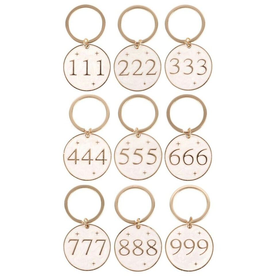 Pack of 9 Angel Number Keyrings - Alloy