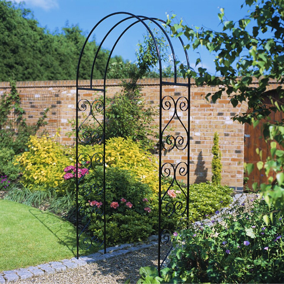 image 1 of York Scroll Small Rose Arch - Solid Steel - L305 x W1067 x H2134 mm - Powder Coated Black | Black | 1