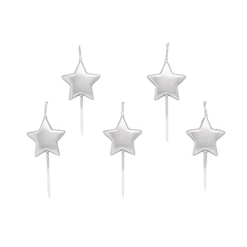 Club Green Silver Metallic Star Celebration Candles - Pack of 5