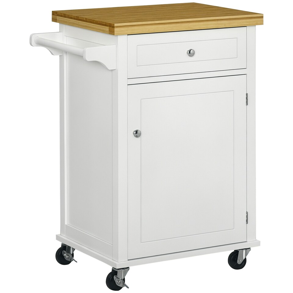 image 1 of HOMCOM Rolling Kitchen Cart Storage Trolley with Drawer Towel Rail White