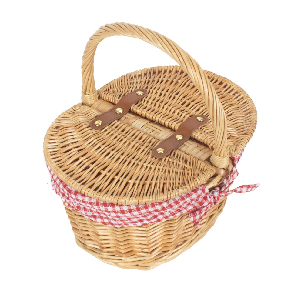 image 1 of Wicker Child's Lined Oval Lidded Picnic Basket Brown | Brown | One Size