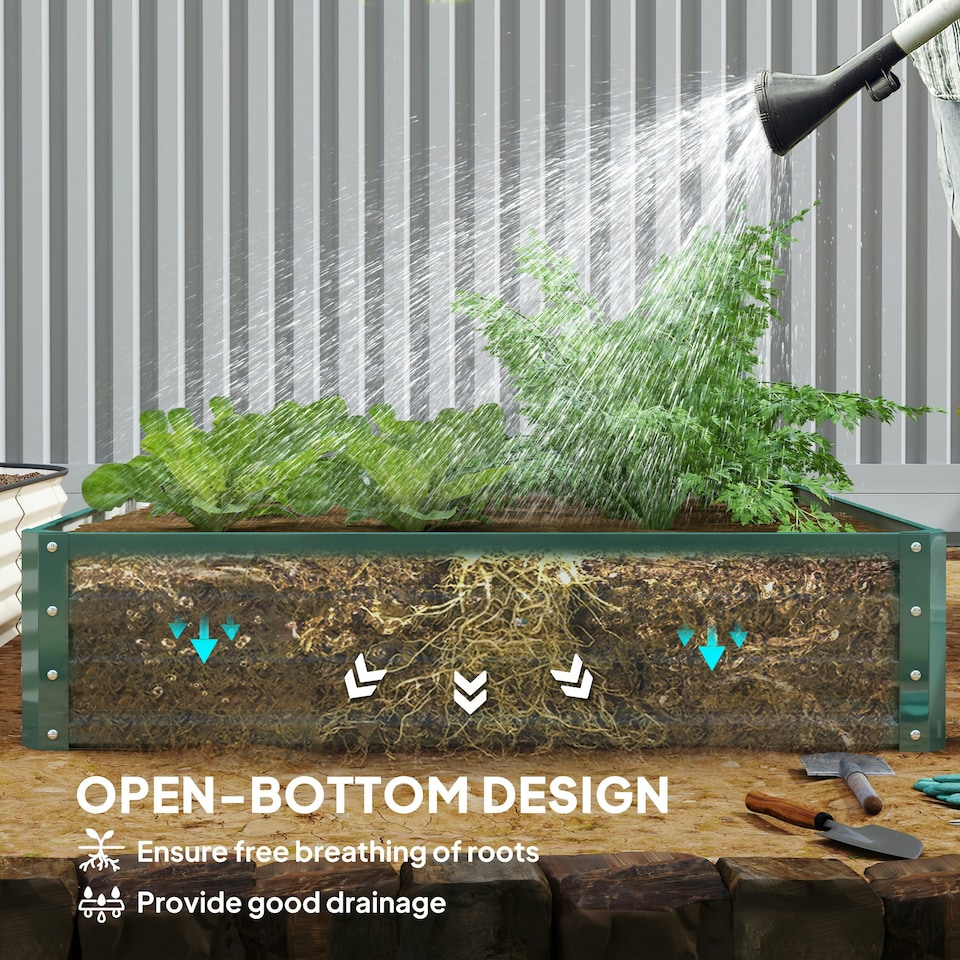 image 1 of Outsunny Raised Garden Bed Metal Patio Backyard Flower Vegetable Planter Green