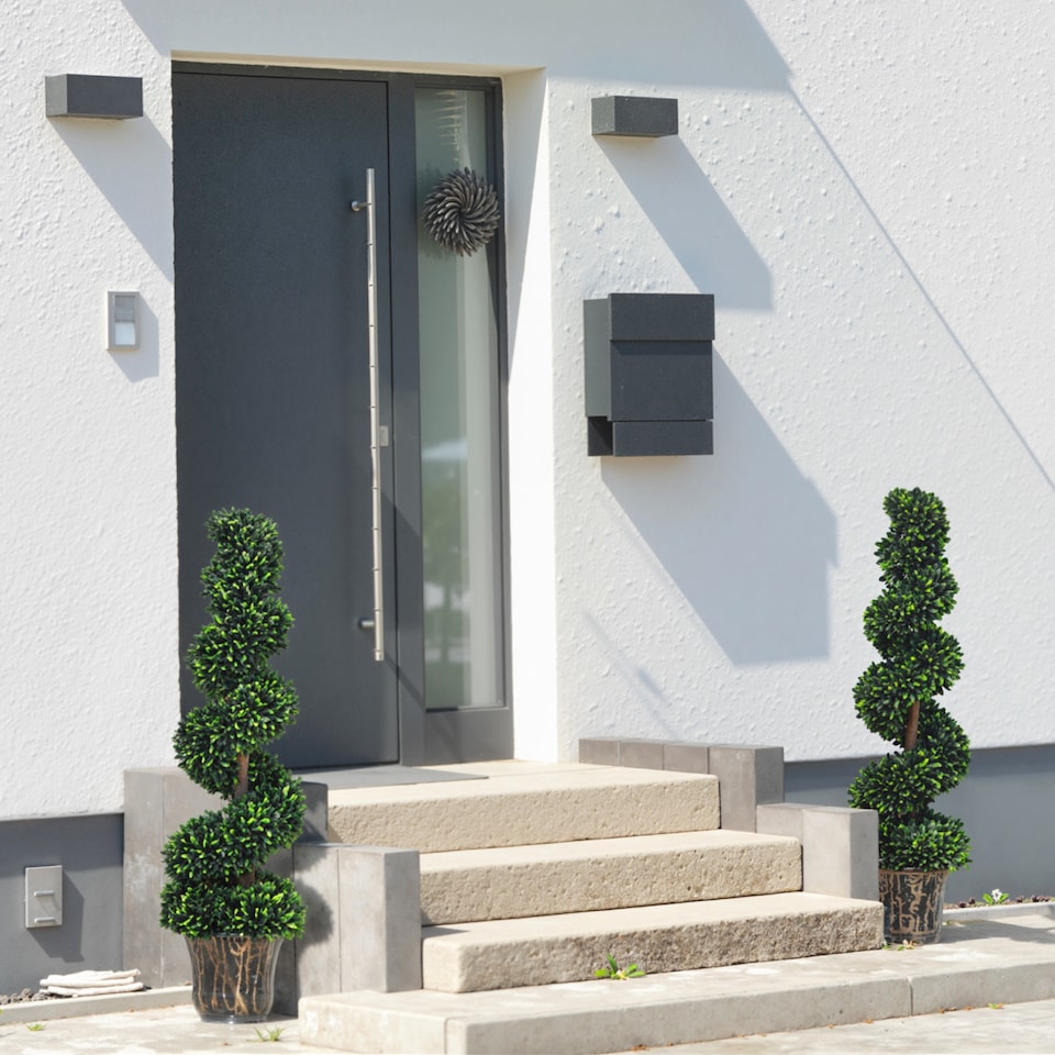 image 1 of Outsunny Set of 2 Artificial Trees, Artificial Boxwood Spiral Topiary Trees Potted Decorative Plant Indoor Decor 120cm