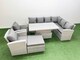 image 1 of Fimous 9 Seat Rattan Garden Furniture Corner Sofa Set Outdoor Adjustable Lifting Dining or Coffee Table Set with Big Footstool Light Grey