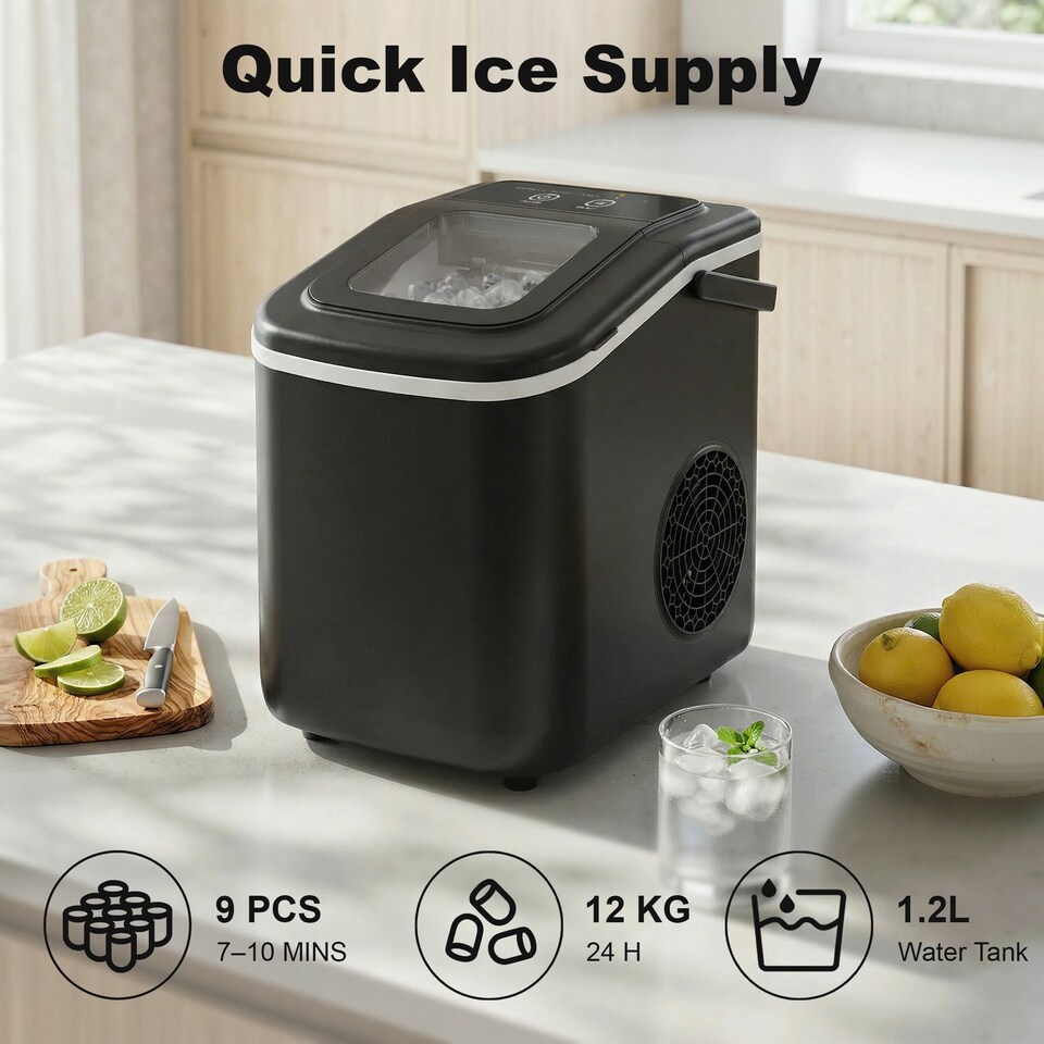 image 1 of HOMCOM Countertop Ice Maker Machine 12kg/24H Self-Cleaning 2 Sizes Black