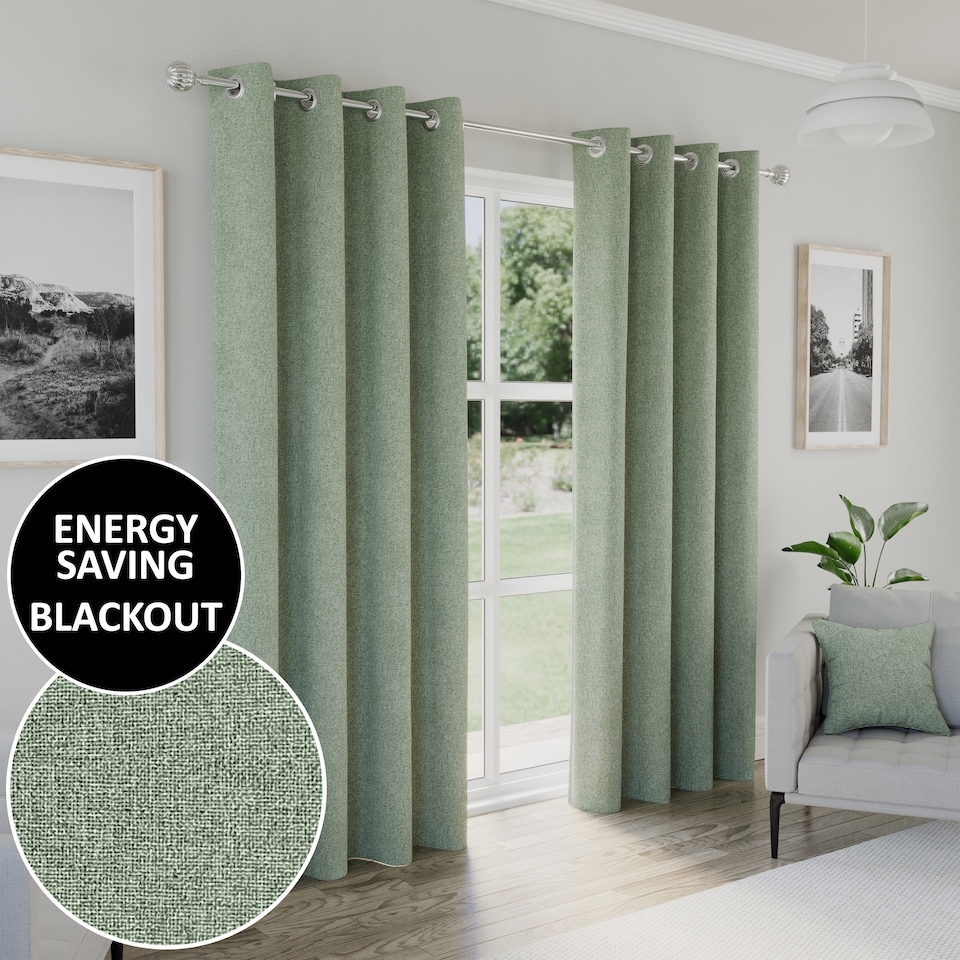 image 1 of Enhanced Living Austin 100% Blackout, Thermal Green Curtains with Eyelet Header (PAIR) - 46x54 inch (117x137cm)