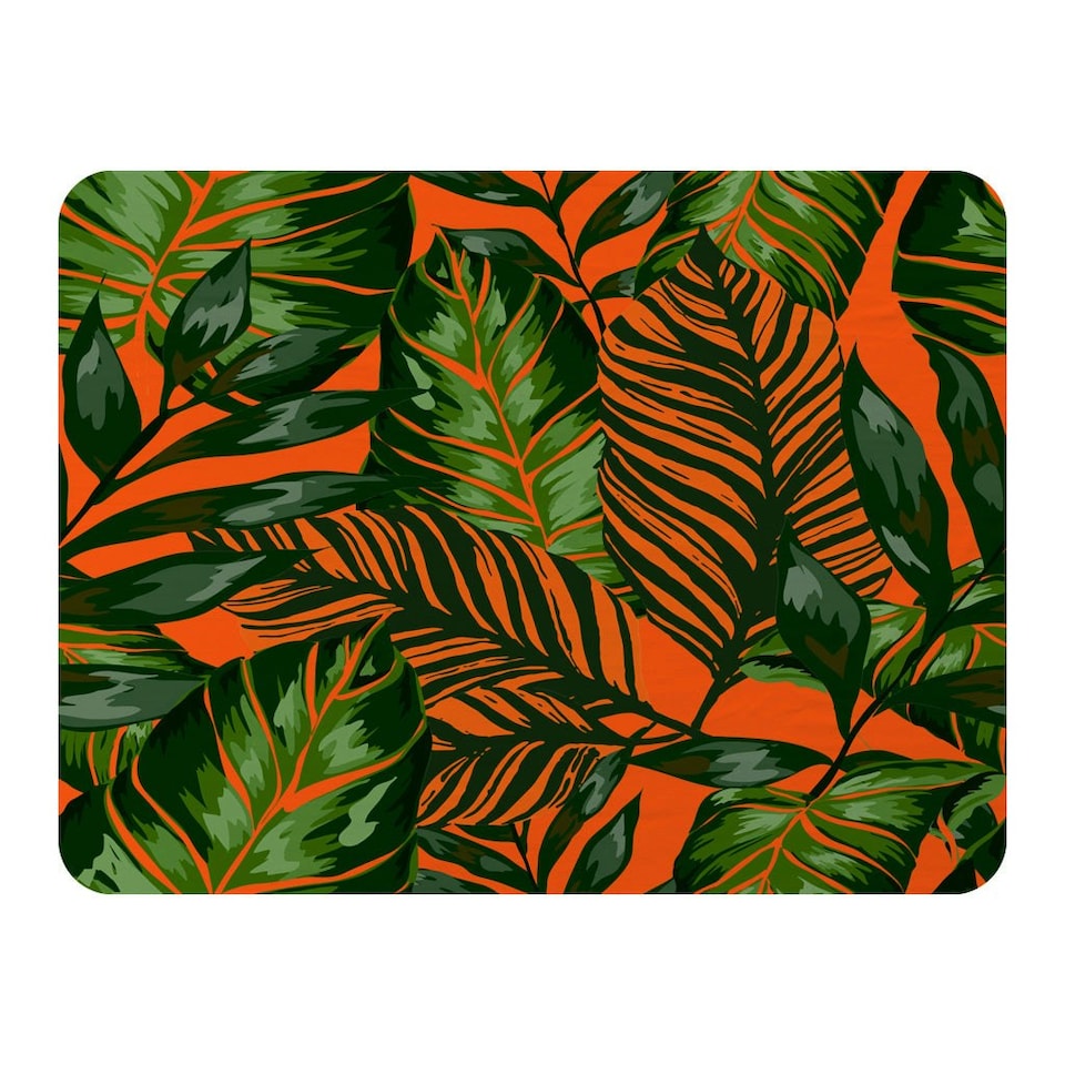 image 1 of Green Tropical Leaves on Orange (Blanket)